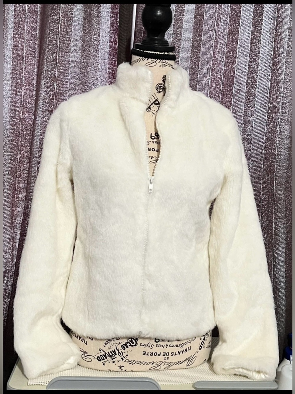 Women’s Cream Faux Fur Zip Jacket